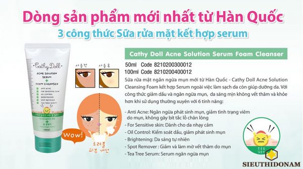 Sữa rửa mặt Cathy Doll Acne Solution Serum Foam Cleanser